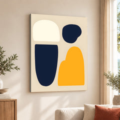 Blue & Gold Abstract Design Over Beige Background  | Abstract Office Artwork #00218