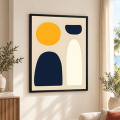 Blue & Gold Abstract Design Over Beige Background  | Abstract Office Artwork #00219