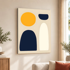 Blue & Gold Abstract Design Over Beige Background  | Abstract Office Artwork #00219