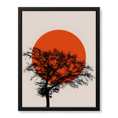 Beautiful Black Tree Over Red Sun With Beige Background  | Abstract Floral Artwork #00226
