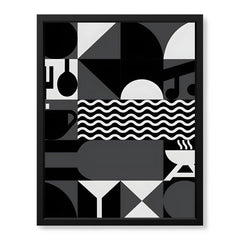 Black & White Abstract Design Over Beige Background  | Abstract Office Artwork #00229
