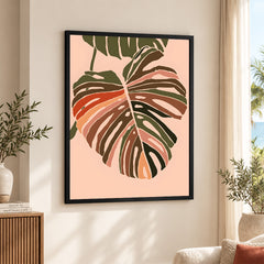 Coloful Tropical Leave on Beige Background | Abstract Floral Artwork #0023