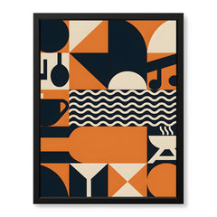 Black & Orange Abstract Design Over Beige Background  | Abstract Office Artwork #00230