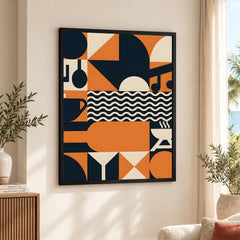 Black & Orange Abstract Design Over Beige Background  | Abstract Office Artwork #00230