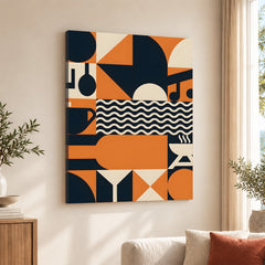 Black & Orange Abstract Design Over Beige Background  | Abstract Office Artwork #00230