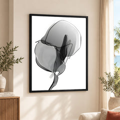Black & White Floral Oil Paint Art Over White Background | Abstract Floral Artwork #00233