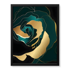 Gold & Green Floral Art Over Black Background | Abstract Floral Artwork #00247