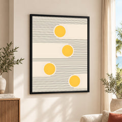 Black Line Art With Golden Moon Over Beige Background | Abstract Office Artwork #00254