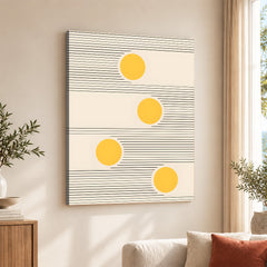 Black Line Art With Golden Moon Over Beige Background | Abstract Office Artwork #00254