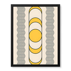 Black Line Art With Golden Moon Over Beige Background | Abstract Office Artwork #00255