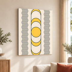 Black Line Art With Golden Moon Over Beige Background | Abstract Office Artwork #00255
