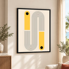 Black Line Art With Golden Moon Over Beige Background | Abstract Office Artwork #00256