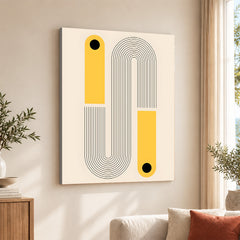 Black Line Art With Golden Moon Over Beige Background | Abstract Office Artwork #00256