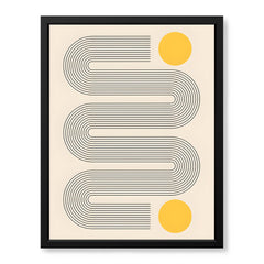 Black Line Art With Golden Moon Over Beige Background | Abstract Office Artwork #00257