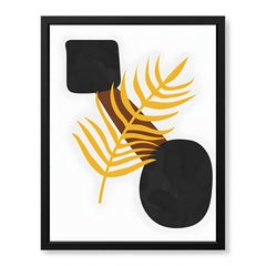 Black & Gold Tropical Leaves Over White Background | Abstract Floral Artwork #00258