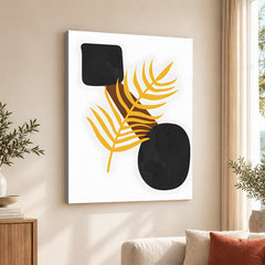 Black & Gold Tropical Leaves Over White Background | Abstract Floral Artwork #00258