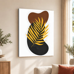 Black & Gold Tropical Leaves Over White Background | Abstract Floral Artwork #00259