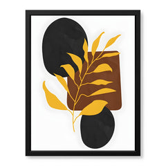 Black & Gold Tropical Leaves Over White Background | Abstract Floral Artwork #00260