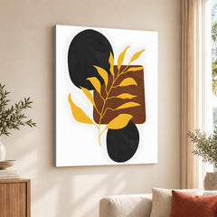 Black & Gold Tropical Leaves Over White Background | Abstract Floral Artwork #00260