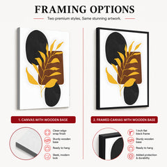 Black & Gold Tropical Leaves Over White Background | Abstract Floral Artwork #00260