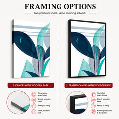 Blue & Green Colorful Abstract Tropical Leaves Over White Background | Abstract Floral Artwork #00264