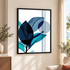 Blue & Green Colorful Abstract Tropical Leaves Over White Background | Abstract Floral Artwork #00265