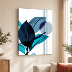 Blue & Green Colorful Abstract Tropical Leaves Over White Background | Abstract Floral Artwork #00265