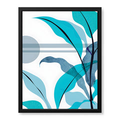 Blue & Green Colorful Abstract Tropical Leaves Over White Background | Abstract Floral Artwork #00266