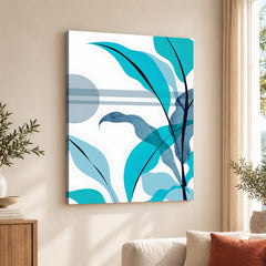 Blue & Green Colorful Abstract Tropical Leaves Over White Background | Abstract Floral Artwork #00266