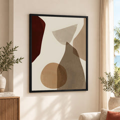 Red & Brown Geometric Shape Design Over Beige Background | Abstract Office Artwork #00273