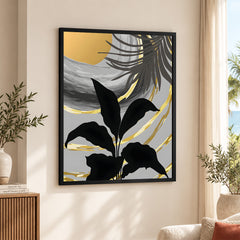 Black & Gold Abstract Tropical Design | Abstract Floral Artwork #00274