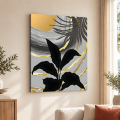 Black & Gold Abstract Tropical Design | Abstract Floral Artwork #00274