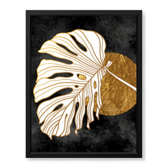 Gold & white Abstract Floral Design Over Black Background | Abstract Floral Artwork #00287