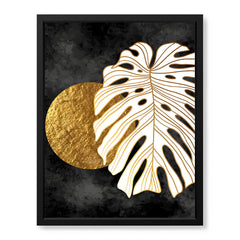 Gold & white Abstract Floral Design Over Black Background | Abstract Floral Artwork #00288
