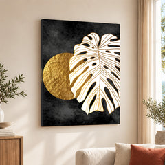 Gold & white Abstract Floral Design Over Black Background | Abstract Floral Artwork #00288