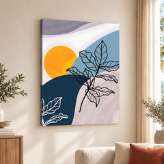 Black & White Floral Design With Moon Over Colorful Background | Abstract Floral Artwork #00294