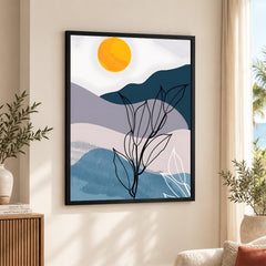 Black & White Floral Design With Moon Over Colorful Background | Abstract Floral Artwork #00296