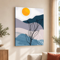 Black & White Floral Design With Moon Over Colorful Background | Abstract Floral Artwork #00296