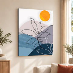 Black & White Floral Design With Moon Over Colorful Background | Abstract Floral Artwork #00297