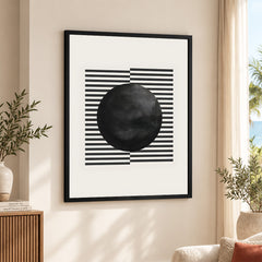 Black & Grey Moon With Lines | Abstract Office Artwork #003