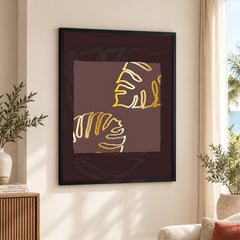 Golden Tropical Leaves Over Purple Brown Background | Abstract Floral Artwork #00300