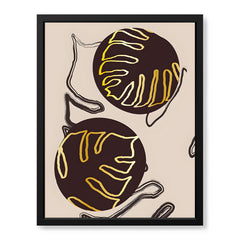 Golden & Purple Brown Tropical Leaves Over Beige Background | Abstract Floral Artwork #00301
