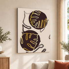 Golden & Purple Brown Tropical Leaves Over Beige Background | Abstract Floral Artwork #00301