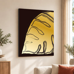 Golden Tropical Leaves Over Purple Brown Background | Abstract Floral Artwork #00302