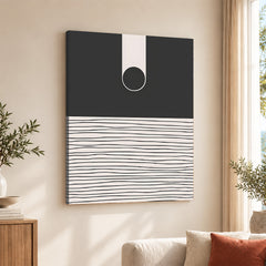 Black & White Linear Design Over Moon Shape Abstract | Abstract Office Artwork #00305