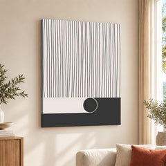 Black & White Linear Design Over Moon Shape Abstract | Abstract Office Artwork #00306