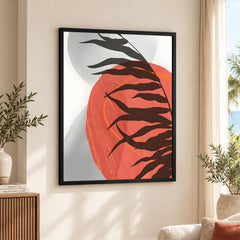 Beautiful Tropical Leaves Over Orange & Grey Background | Abstract Floral Artwork #00307