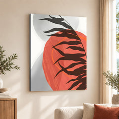 Beautiful Tropical Leaves Over Orange & Grey Background | Abstract Floral Artwork #00307