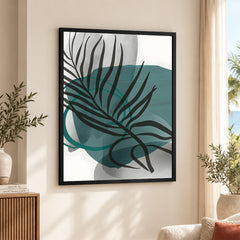 Beautiful Tropical Leaves Over Green & Grey Background | Abstract Floral Artwork #00309