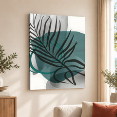 Beautiful Tropical Leaves Over Green & Grey Background | Abstract Floral Artwork #00309